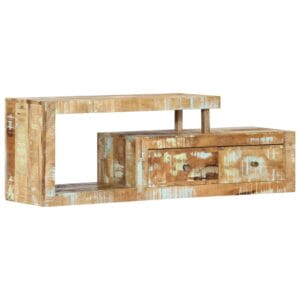 120cm Two Tier Shelf TV Unit Light Solid Reclaimed Wood