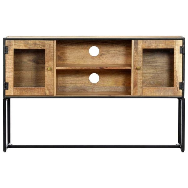 Tall Industrial TV Unit Solid Reclaimed Wood Iron Frame 120cm