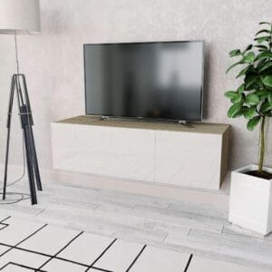 TV Cabinet Chipboard 120x40x34 cm High Gloss White and Oak