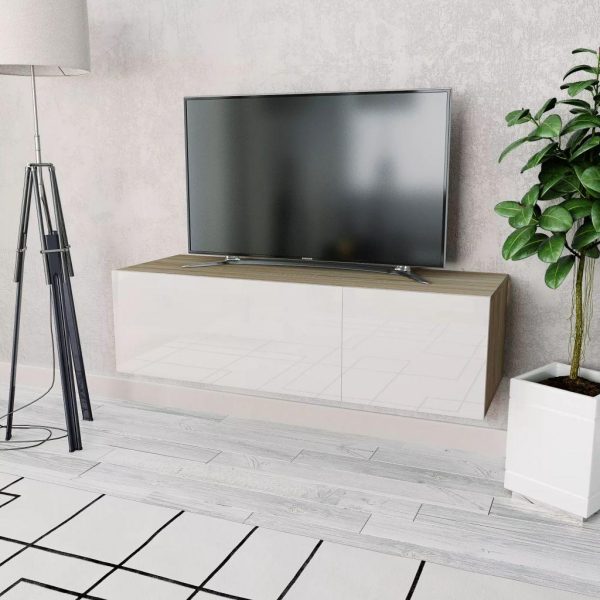 Tv Cabinet Chipboard 120X40X34 Cm High Gloss White And Oak