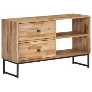 Small Industrial TV Unit Reclaimed Teak Light Wood Finish 90cm