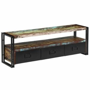 Industrial TV Unit Multi Colour Reclaimed Wood & Metal Frame 120cm