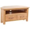 Oak Corner TV Unit 2 Drawers Solid Wood 88cm