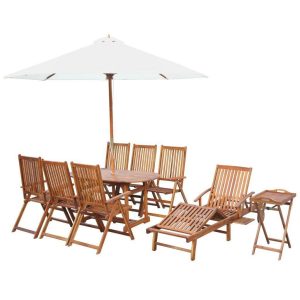 10 Piece Outdoor Dining Set Solid Acacia Wood