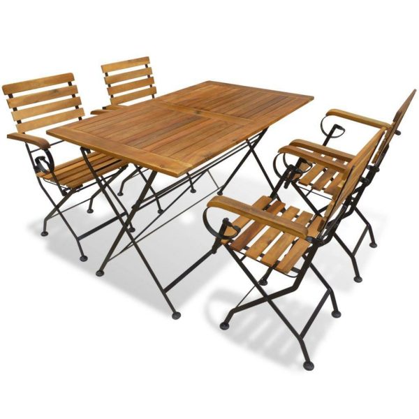 4 Seat Folding Garden Dining Set Solid Acacia Wood &Amp; Metal