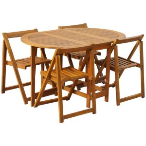 4 Seat Oval Folding Garden Dining Set Solid Acacia Wood