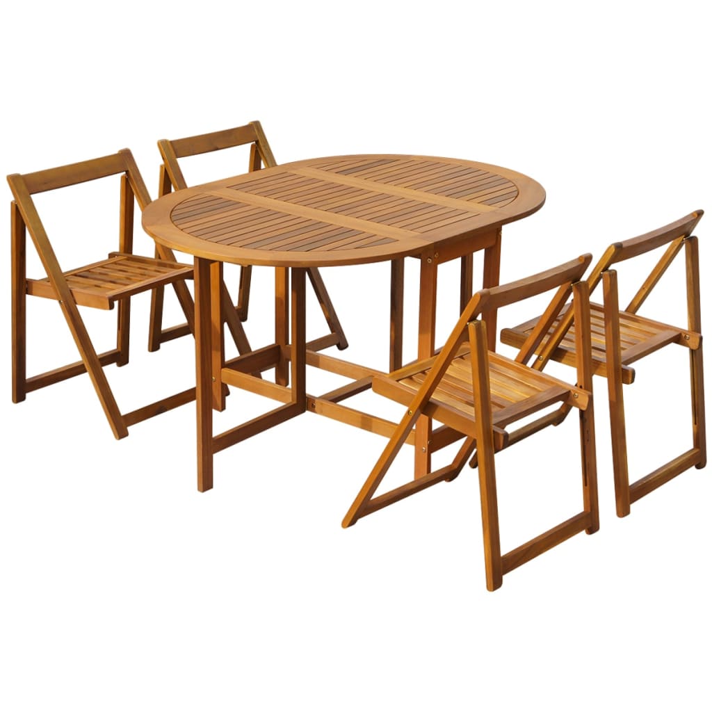 4 Seat Oval Folding Garden Dining Set Solid Acacia Wood