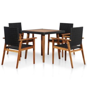5 Piece Outdoor Dining Set Poly Rattan Black and Brown