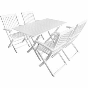 5 Piece Outdoor Dining Set Solid Acacia Wood White