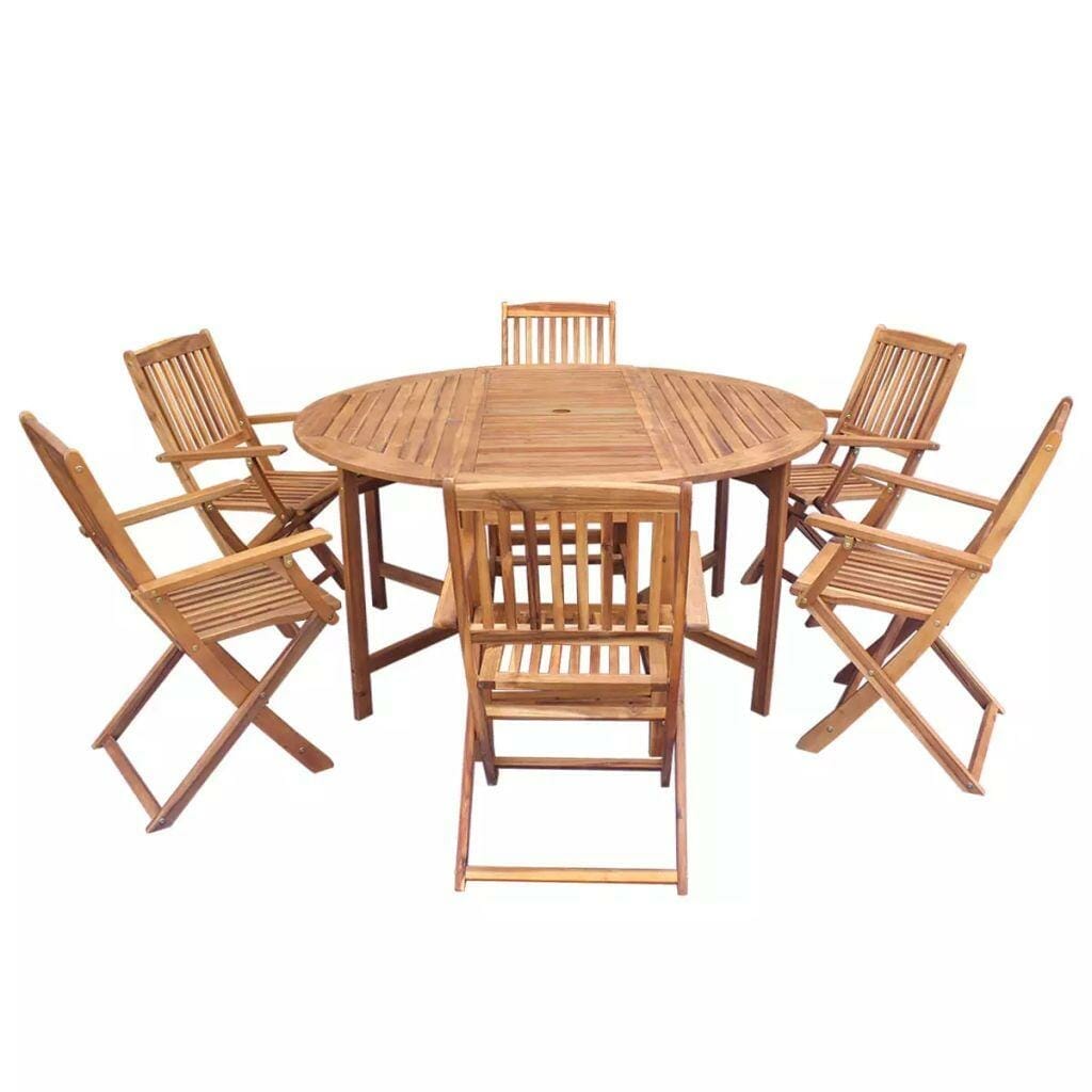 6 Seater 150cm Round Dining Set Solid Acacia Wood
