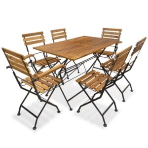 6 Seat Folding Garden Dining Set Solid Acacia Wood & Metal