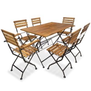 6 Seat Folding Garden Dining Set Solid Acacia Wood & Metal