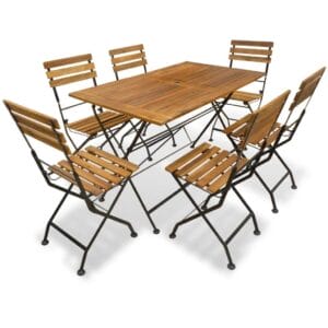 6 Seater Garden Dining Set Solid Acacia Wood & Metal