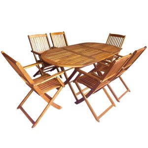 6 Seater Oval Outdoor Dining Set Solid Acacia Wood