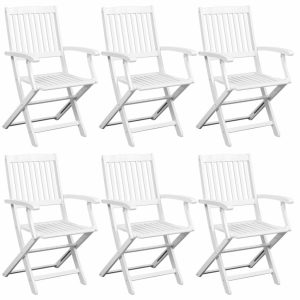 7 Piece Folding Outdoor Dining Set Solid Acacia Wood White