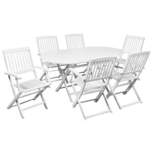 6 Seater Oval Garden Dining Set Solid Acacia Wood White