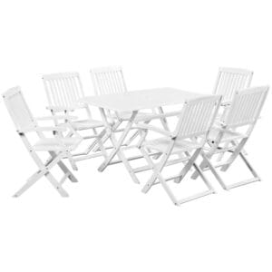 6 Seater Rectangular Garden Dining Set Solid Acacia Wood White