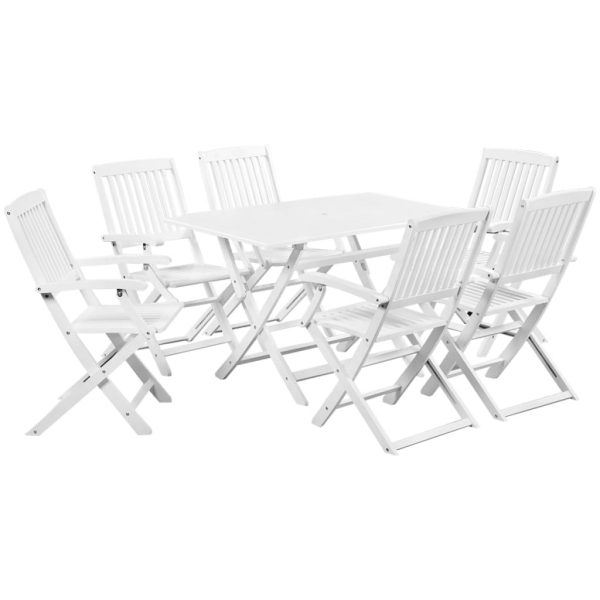 6 Seater Rectangular Garden Dining Set Solid Acacia Wood White