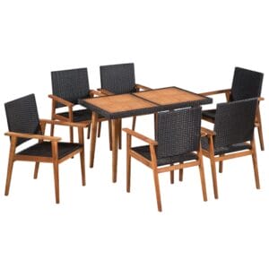 7 Piece Outdoor Dining Set Poly Rattan Black and Brown