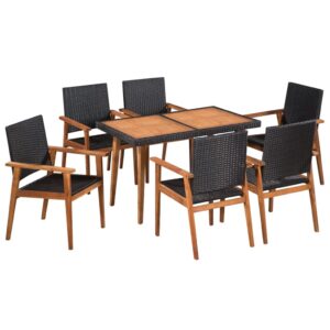 7 Piece Outdoor Dining Set Poly Rattan Black and Brown