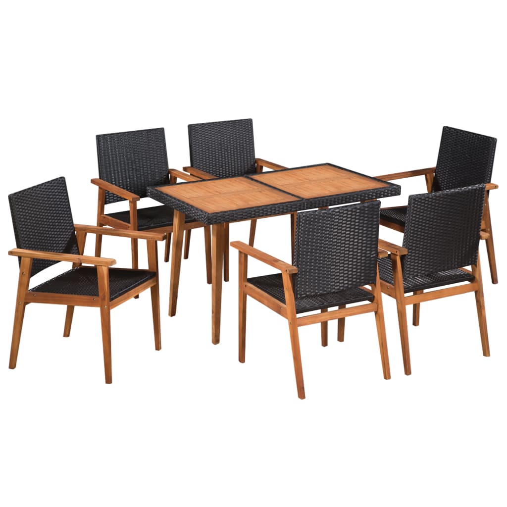 7 Piece Outdoor Dining Set Poly Rattan Black and Brown
