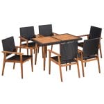 7 Piece Outdoor Dining Set Poly Rattan Black and Brown 1