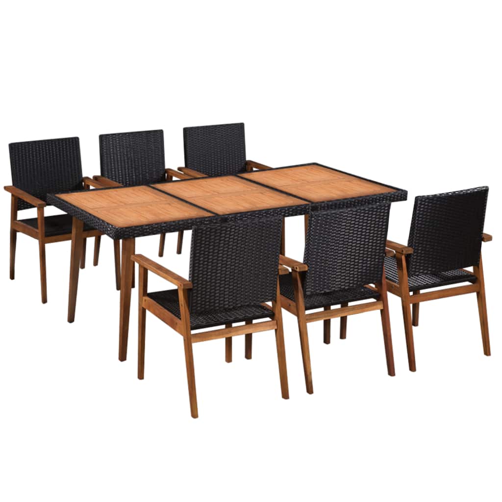 6 Seater Garden Dining Set Poly Rattan Black & Brown