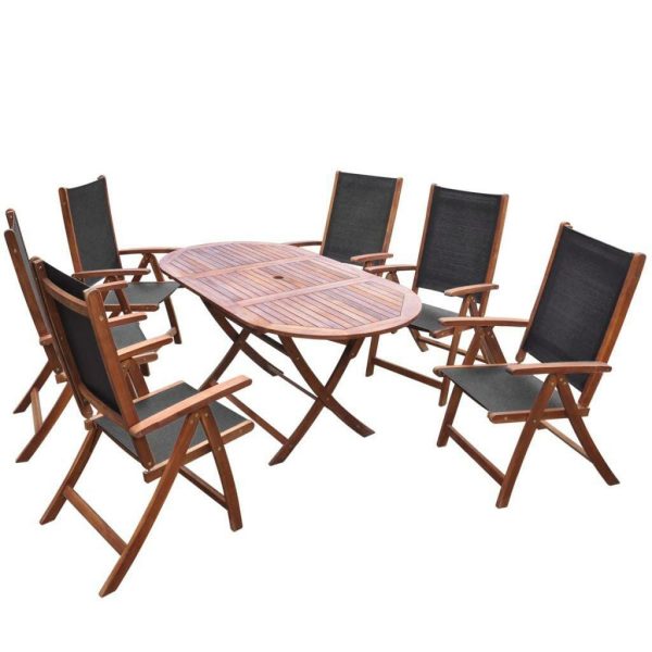 6 Seater Outdoor Dining Set Oval Solid Acacia Wood