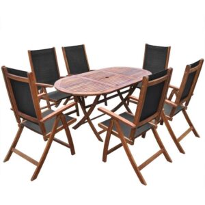 6 Seater Outdoor Dining Set Oval Solid Acacia Wood