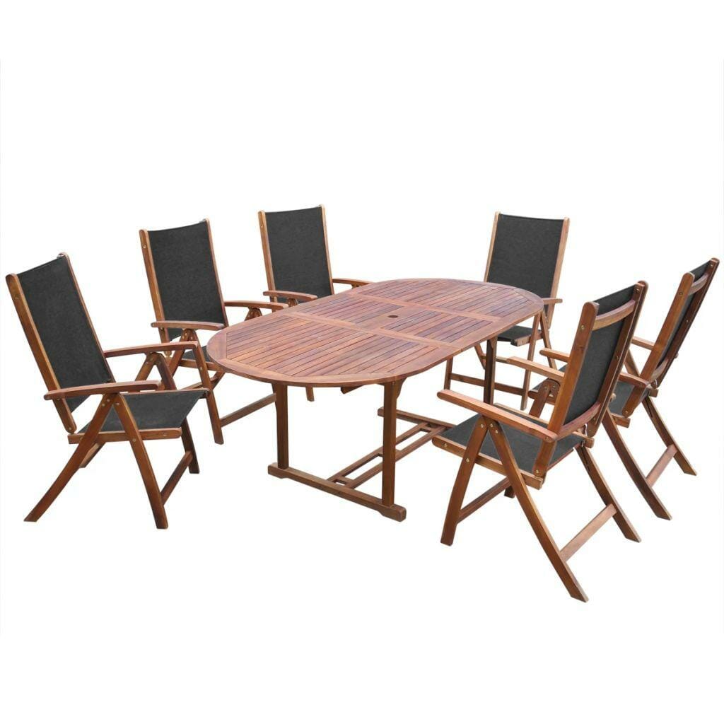 6 Seater Oval Garden Dining Table Set Solid Acacia Wood