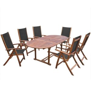 6 Seater Oval Garden Dining Table Set Solid Acacia Wood