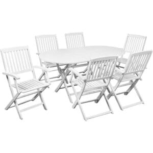 Outdoor Oval Dining Set 7 Piece Solid Acacia Wood White