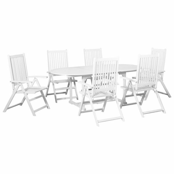 7 Piece Outdoor Dining Set Wood White With Extendable Table