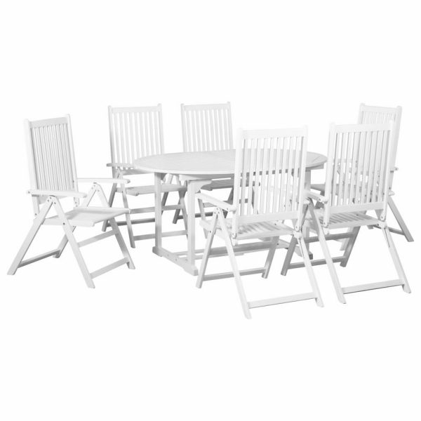 7 Piece Outdoor Dining Set Wood White with Extendable Table