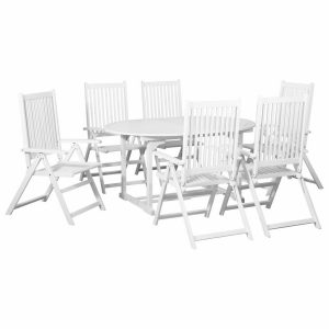 7 Piece Outdoor Dining Set Wood White with Extendable Table