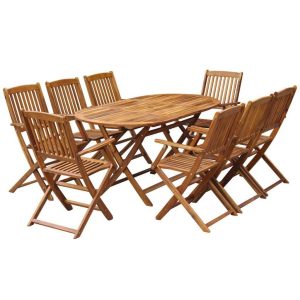 9 Piece Folding Outdoor Dining Set Solid Acacia Wood