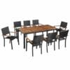 9 Piece Outdoor Dining Set Poly Rattan and Acacia Wood Black