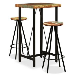 Bar Set 3 Pieces Solid Reclaimed Wood