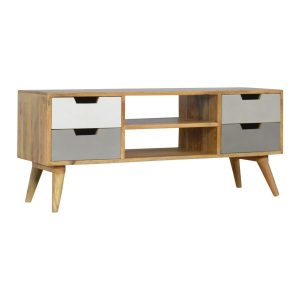 Media Unit with 4 Grey Hand-painted Drawers and 2 Open Slots