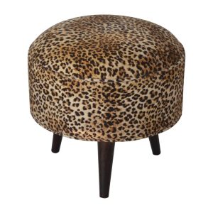 Round footstool with leopard print velvet