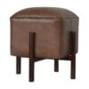 IN1153 - Brown Leather Footstool with Solid Wood Legs-