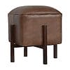IN1153 - Brown Leather Footstool with Solid Wood Legs-IN1153