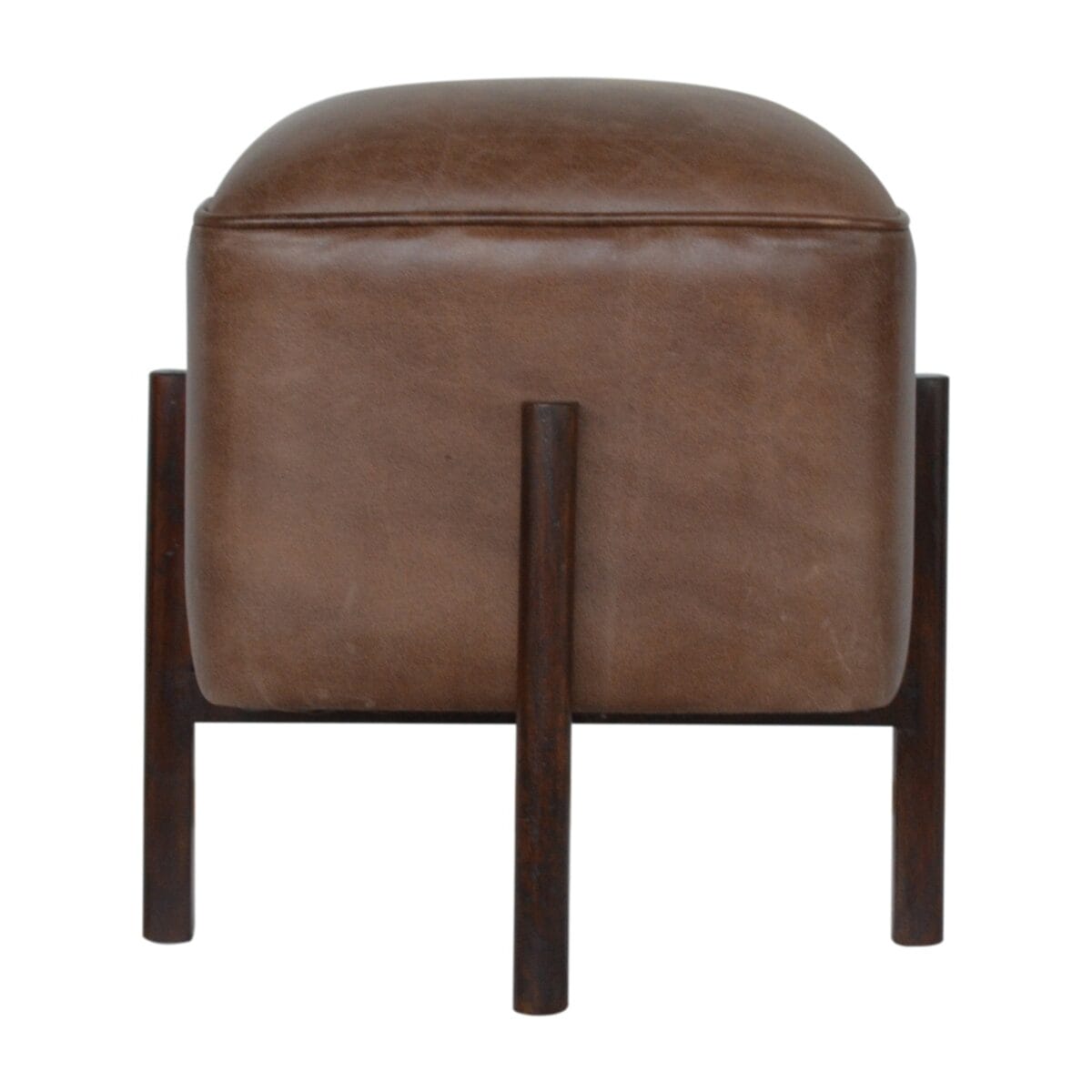 IN1153 - Brown Leather Footstool with Solid Wood Legs-IN1153-