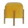 IN1273 - Mustard Velvet Footstool with Solid Wood Legs-IN1273-