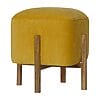 IN1273 - Mustard Velvet Footstool with Solid Wood Legs-IN1273
