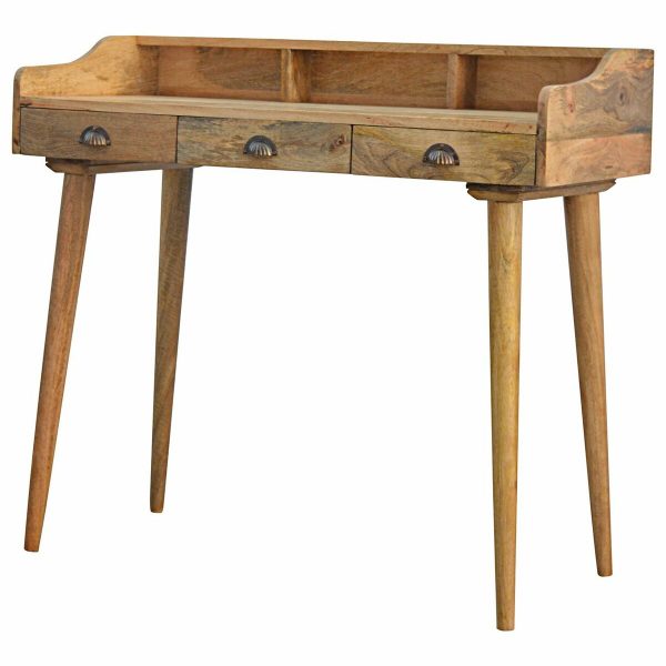 Artisan Solid Wood Nordic Writing Desk with 3 Drawers & Gallery Back