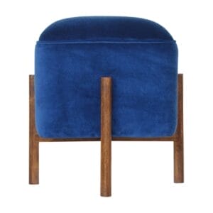IN1370 - Royal Blue Velvet Footstool with Solid Wood Legs-IN1370-