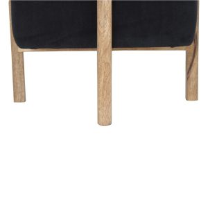 IN1371 - Black Velvet Footstool with Solid Wood Legs-IN1371