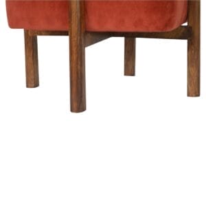 IN1372 - Brick Red Velvet Footstool with Solid Wood Legs-