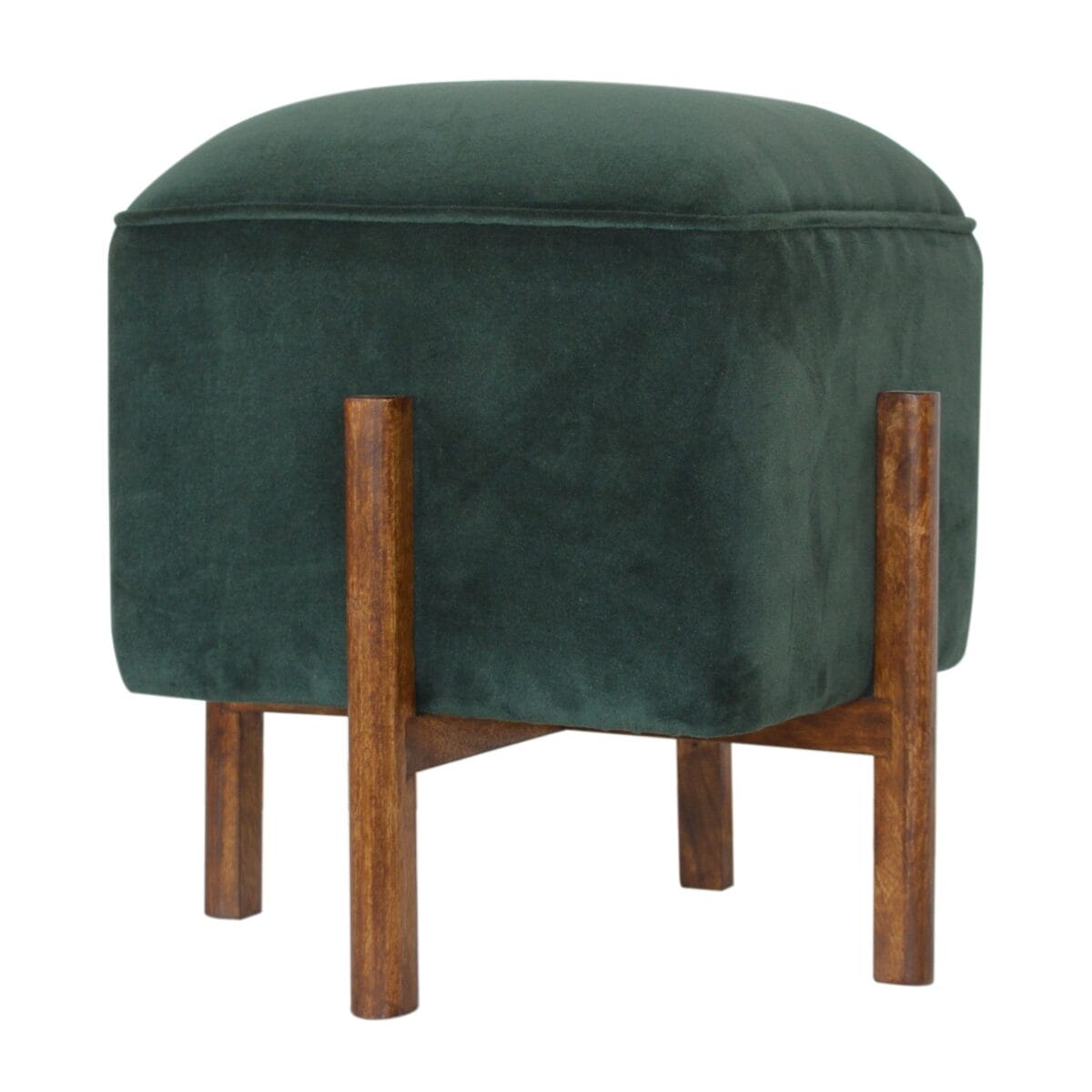 IN1373 - Emerald Velvet Footstool with Solid Wood Legs-IN1373